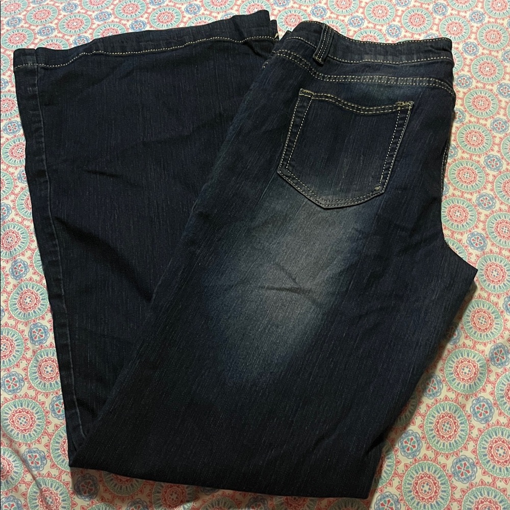 Spoon Jeans High Rise Wide Flare Leg Dark Wash Jeans size 15